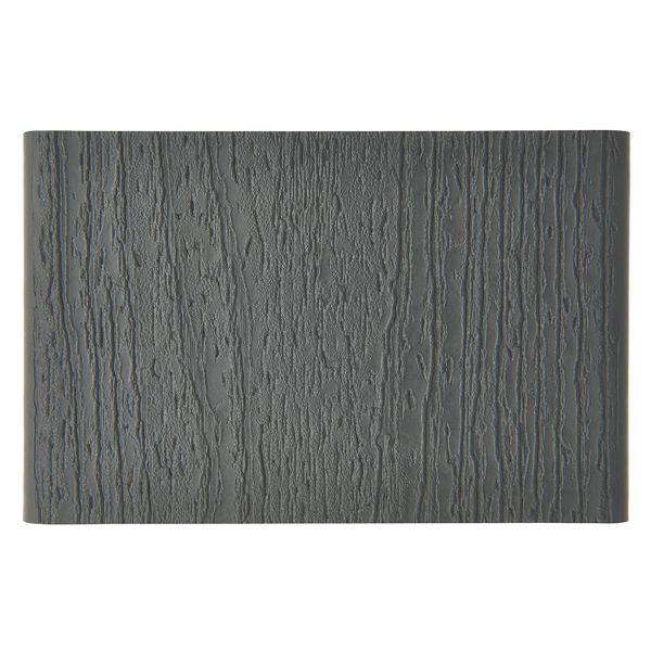 A rectangular panel featuring a dark gray wood grain texture is shown in close-up. The surface displays realistic wood-like grooves and patterns, emphasizing the tactile quality of the material. The image is evenly lit, highlighting the depth and detail of the grain. No visible text, numbers, or logos are present.
