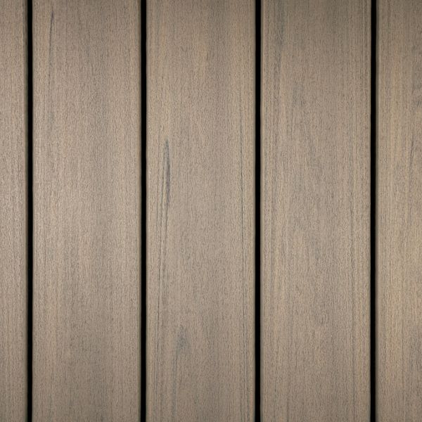 The image shows a close-up view of five vertical wooden planks with a weathered, light brown finish. The surface displays subtle grain patterns and natural imperfections, giving it a rustic appearance. The planks are evenly spaced, creating a linear and orderly visual effect. No visible text, numbers, or logos are present in the image.