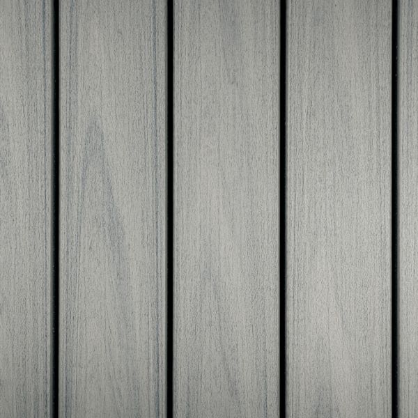 The image features a close-up view of five vertically aligned gray wooden planks. The surface displays a subtle wood grain texture with a cool, neutral color palette. The planks are evenly spaced, creating a clean and modern appearance. No visible text, numbers, or logos are present in the image.
