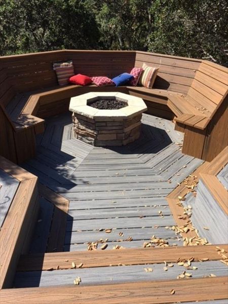 Trex deck with firepit and benches in Salinas, CA