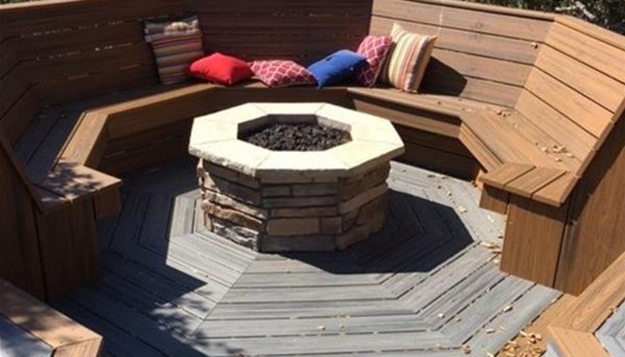 Trex deck with firepit and benches in Salinas, CA