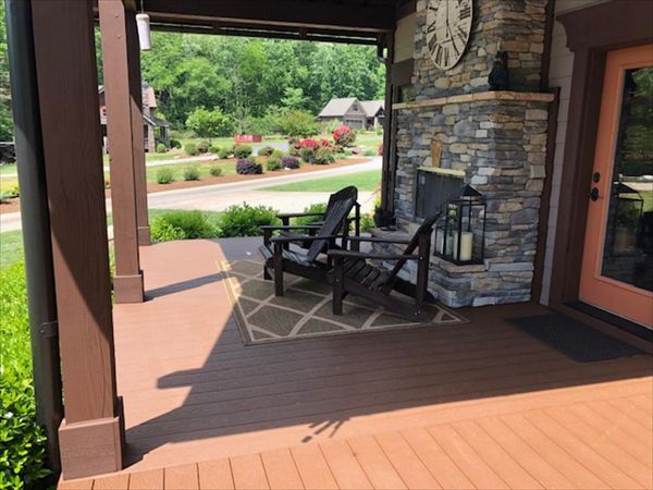 This Trex Select Saddle porch is a great place to have friends over with a cold beverage and wonderful view of Lake Lure