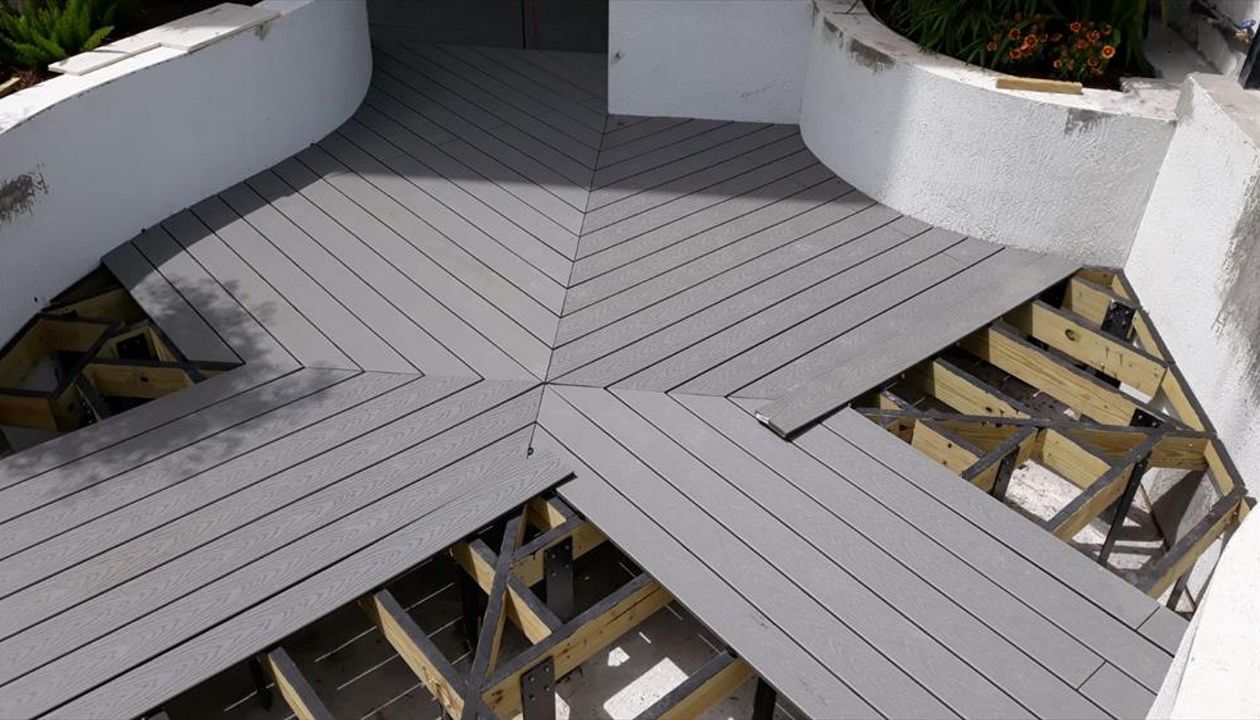 Trex Select Pebble Grey deck; Miami, FL; custom elevated steel substructure