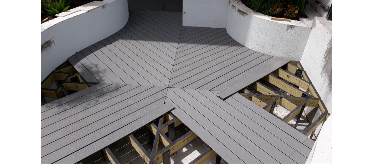 Trex Select Pebble Grey deck; Miami, FL; custom elevated steel substructure