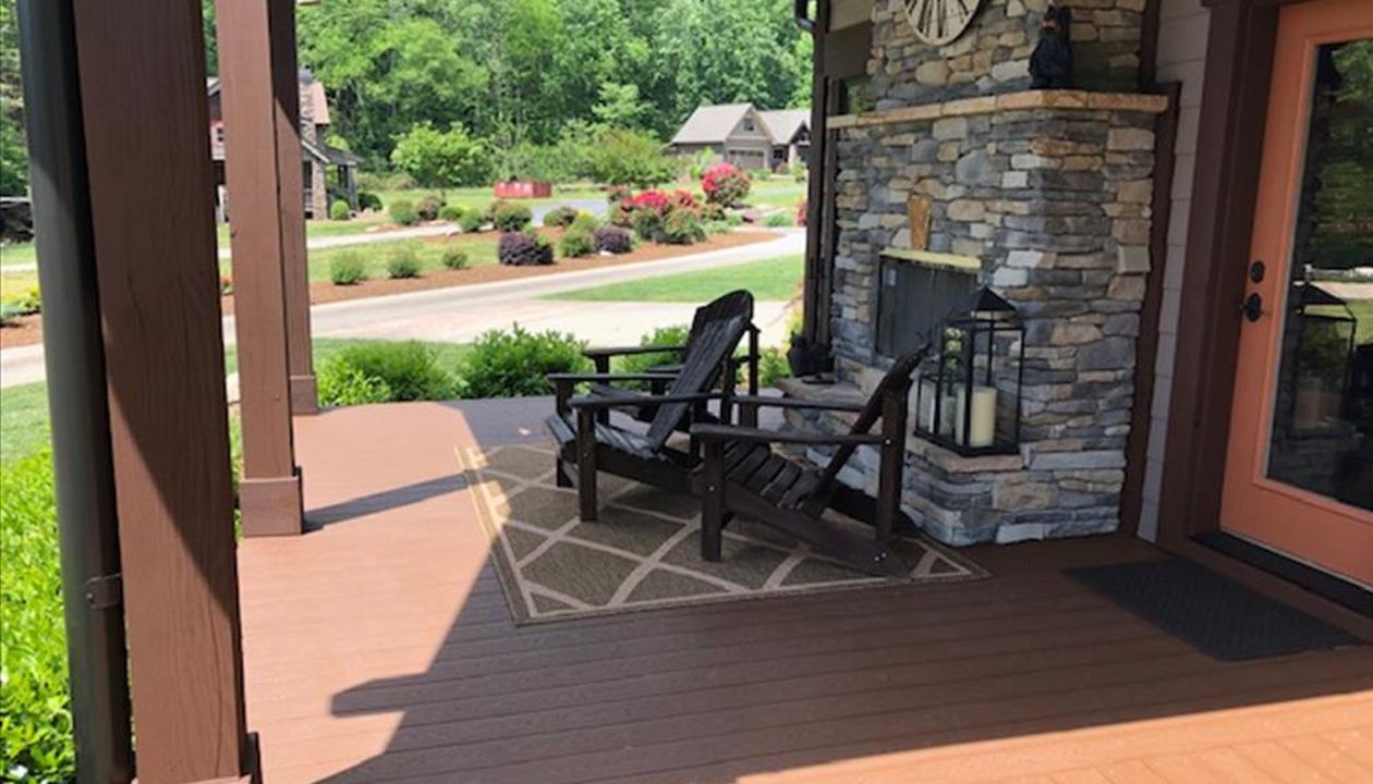 This Trex Select Saddle porch is a great place to have friends over with a cold beverage and wonderful view of Lake Lure