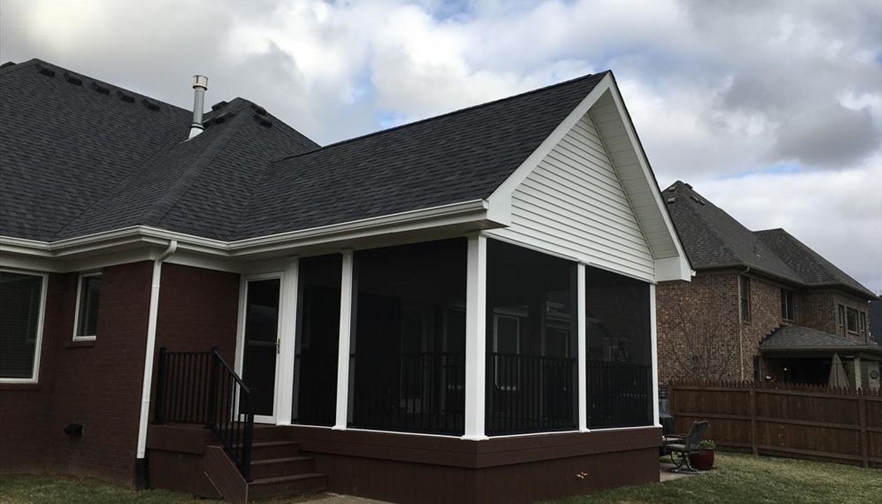 Trex Transcend Deck in Fire Pit with Roof &amp; Screen Porch in Louisville, KY