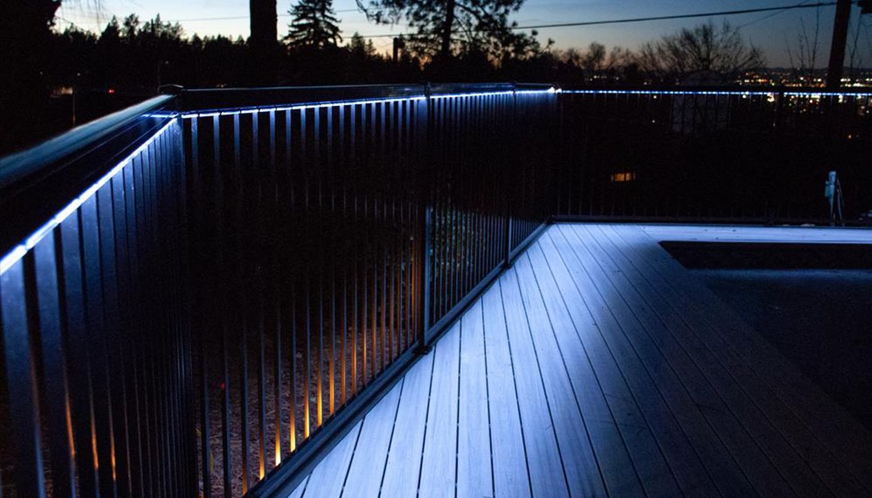 Foggy Wharf Decking Boards Illuminated at Night