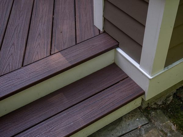 Deck and Screened Porch with Curved Step, Built In Seating, Trex Transcend, Spiced Rum, Ridgefield, CT