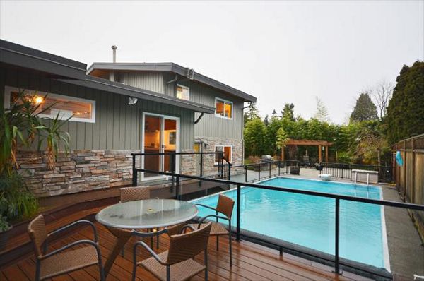 Trex Transcend Spiced Rum and Lava Rock; Pool Side Deck with glass railings - Delta BC