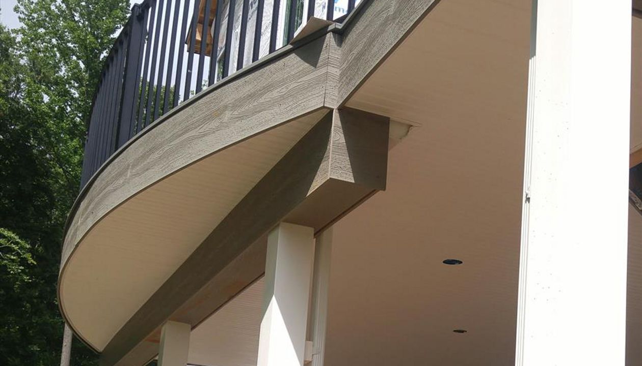 Completed custom curved deck and rail in Bel Air, MD