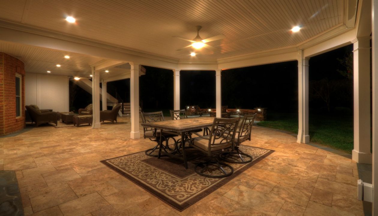 Trex Transcends Deck, Rain Escapes, Travertine Patio