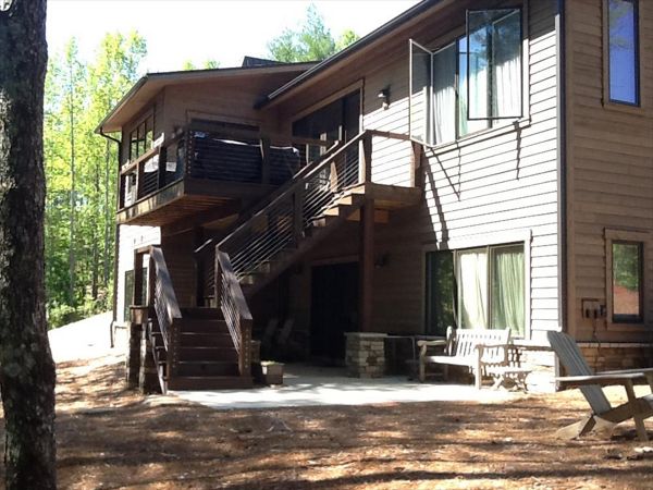 Trex Transcend Spiced Rum deck with a view of Lake James in Nebo, NC