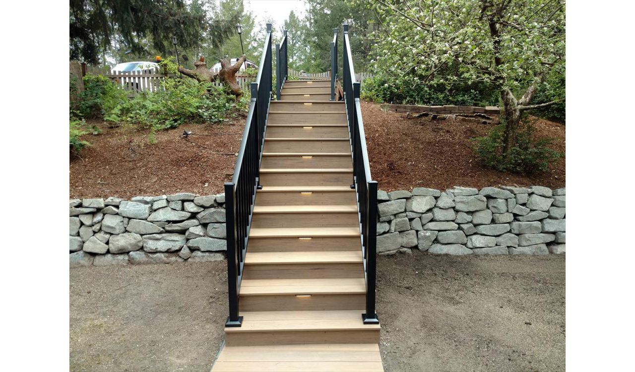 Trex Transcend Havana Gold Staircase in Port Orchard Wa by Million’s Custom Landscaping and Decks