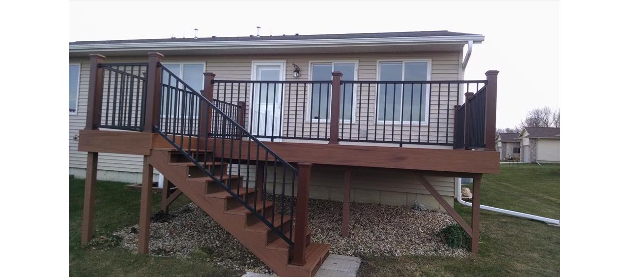 Deck color-Transcend Tropical Lava Rock.  Rails- Aluminum Reveal Charcoal Black.