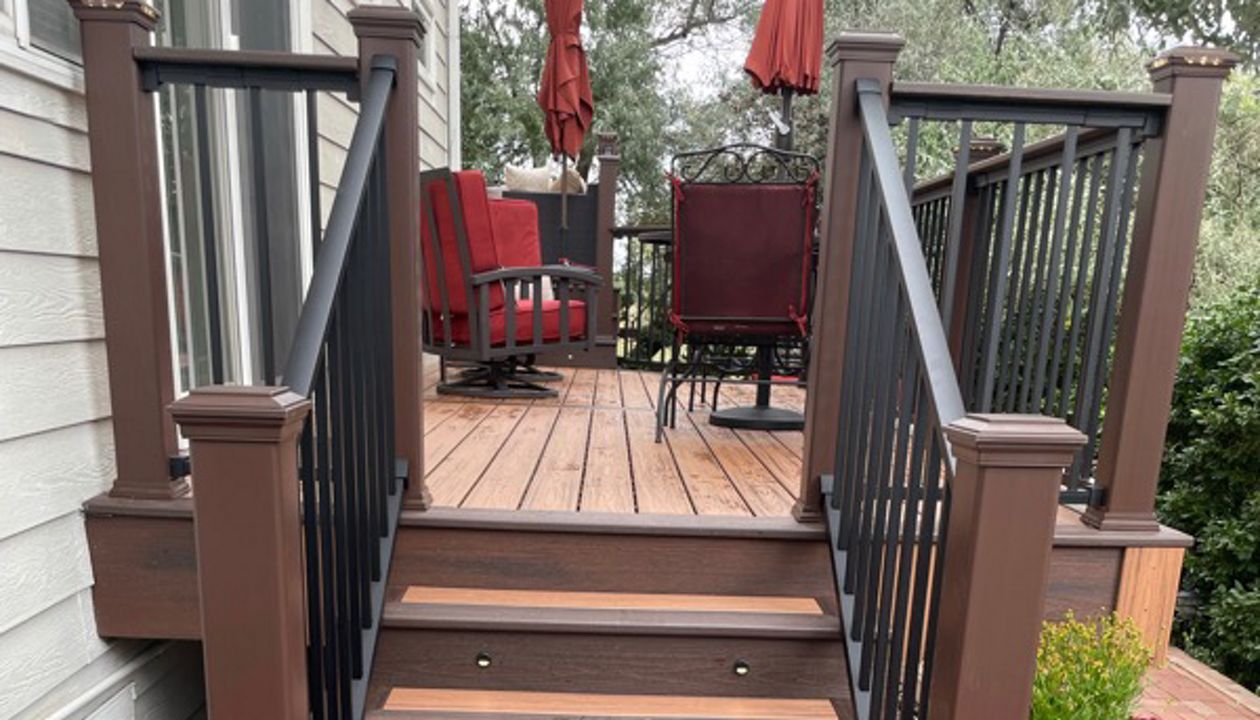 Tiki Torch and Lava Rock picture Frame Stairs in Aurora Colorado