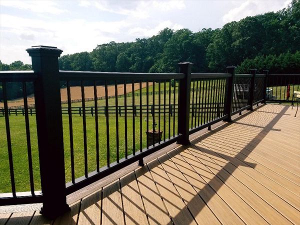Another look shows off the black Transcend railing with bronze aluminum balusters.