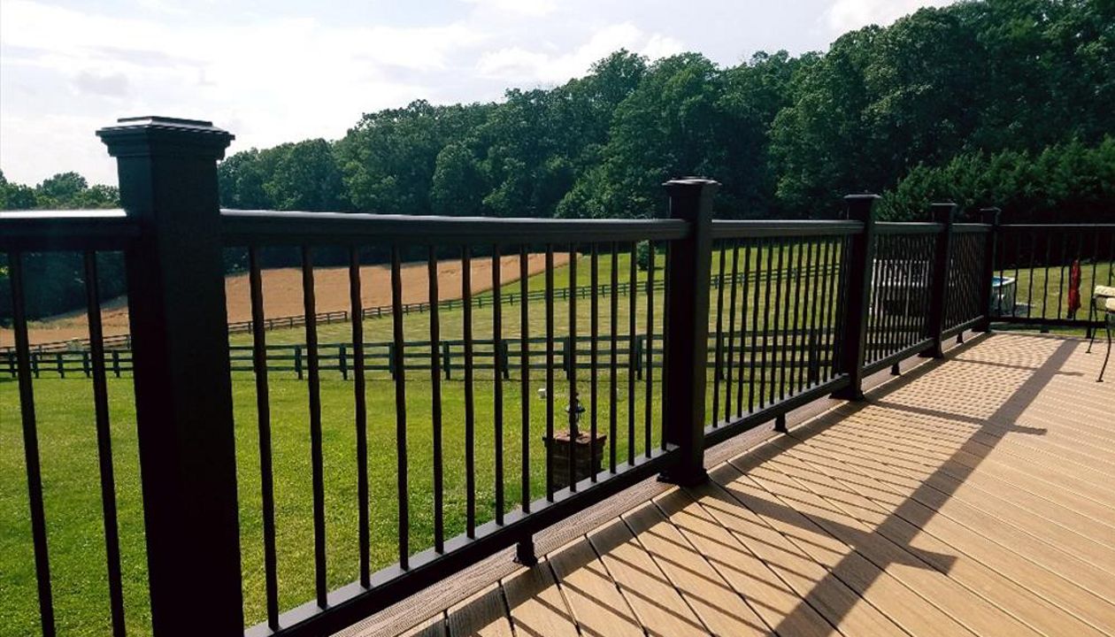 Another look shows off the black Transcend railing with bronze aluminum balusters.