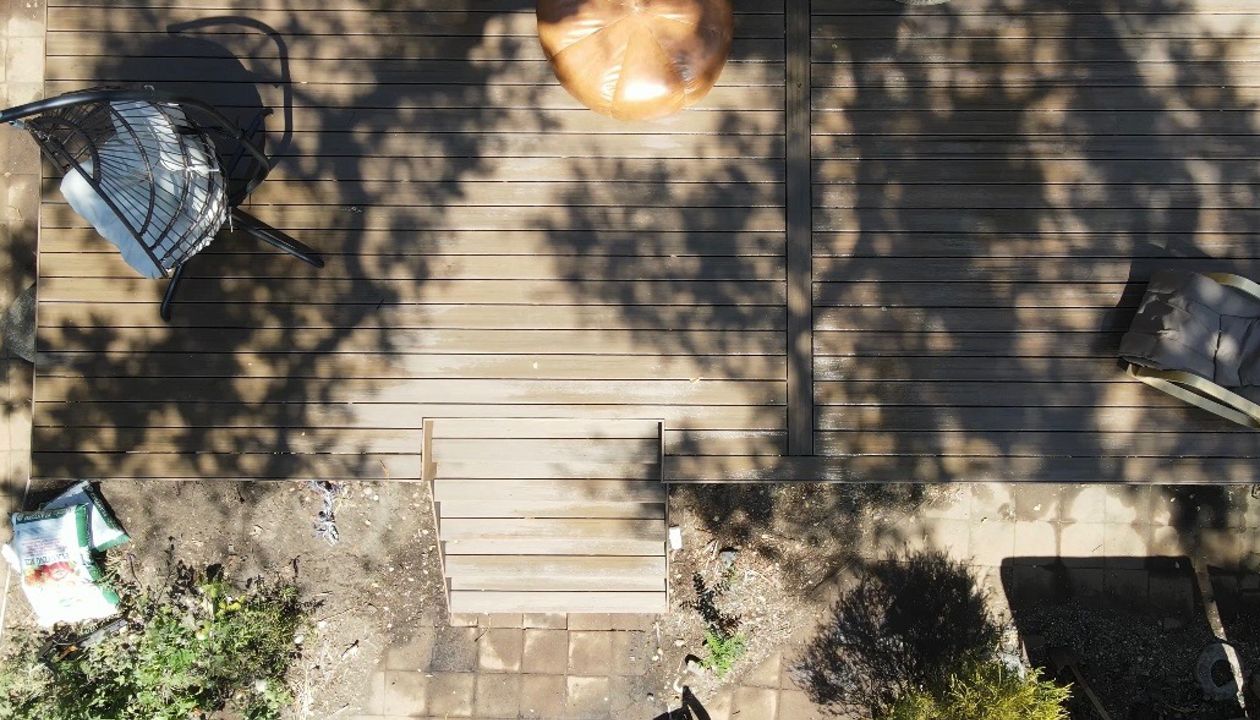 Birds-eye-view of this 650sqft deck