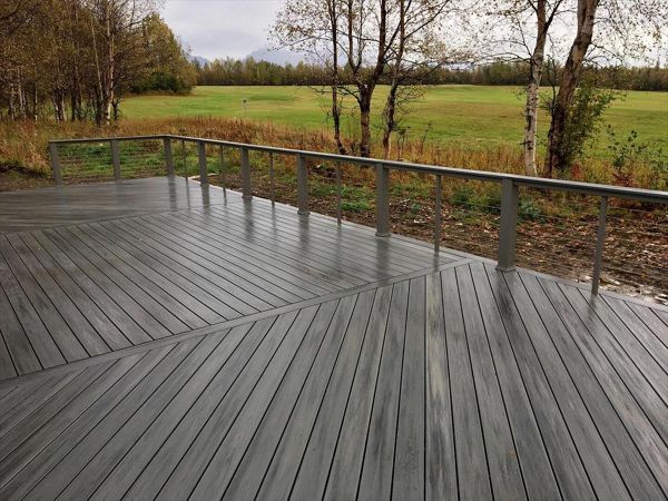 Angled decking creates a visual statement.