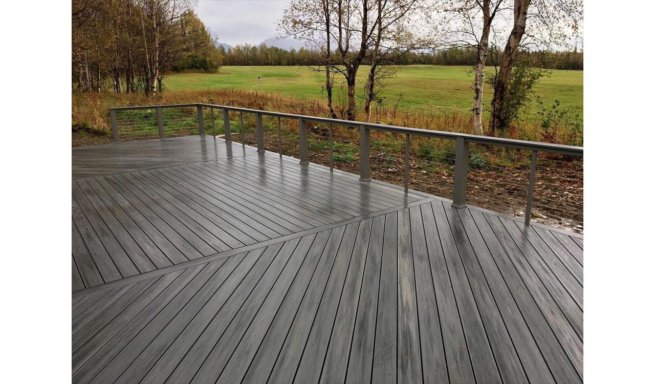 Angled decking creates a visual statement.