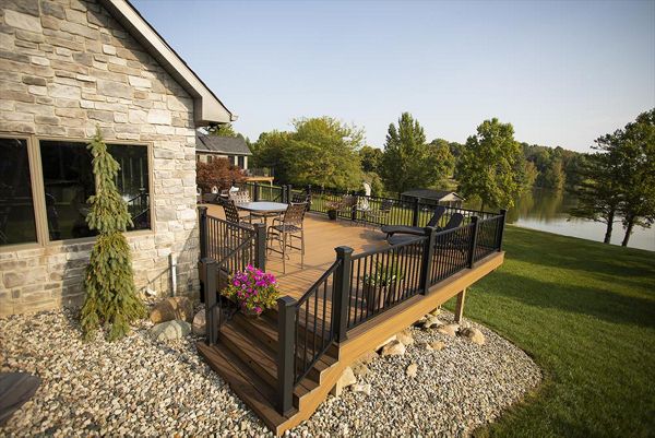 Havana Gold decking, Black Signature handrail, leading to access to a indoor pool.