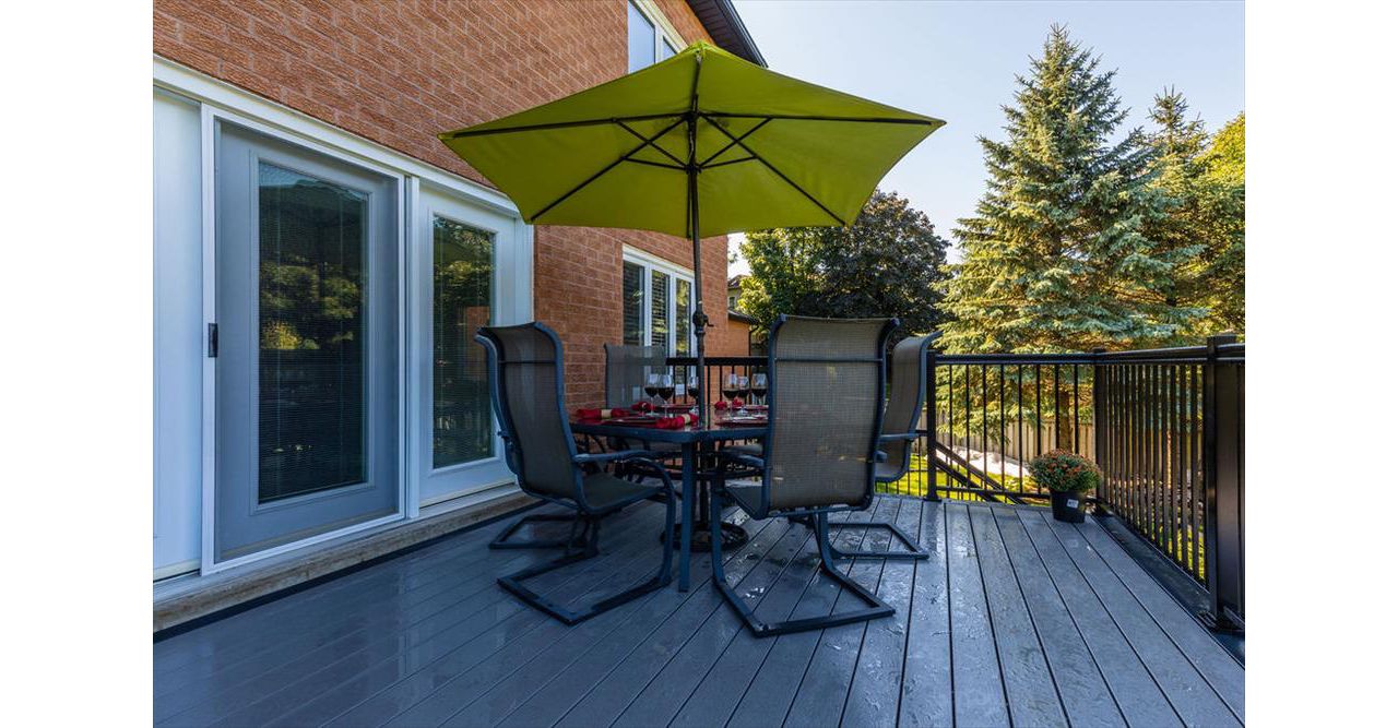 Grey Composite Decking using Select Pebble Grey with Winchester Grey trim - Orangeville, Caledon, Alliston, Bolton