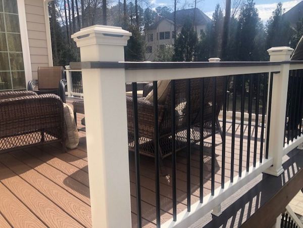 G Double Construction offers unique techniques like using this cocktail railing top cap and including Transcend LED Post Cap Lights!