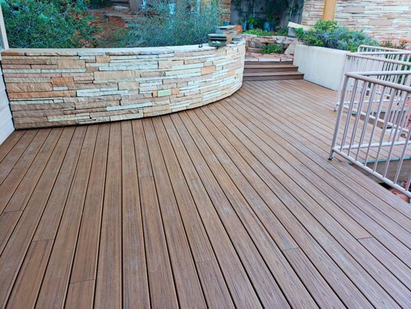 Tiki Torch deck and stair with radius stone wall, Sedona
