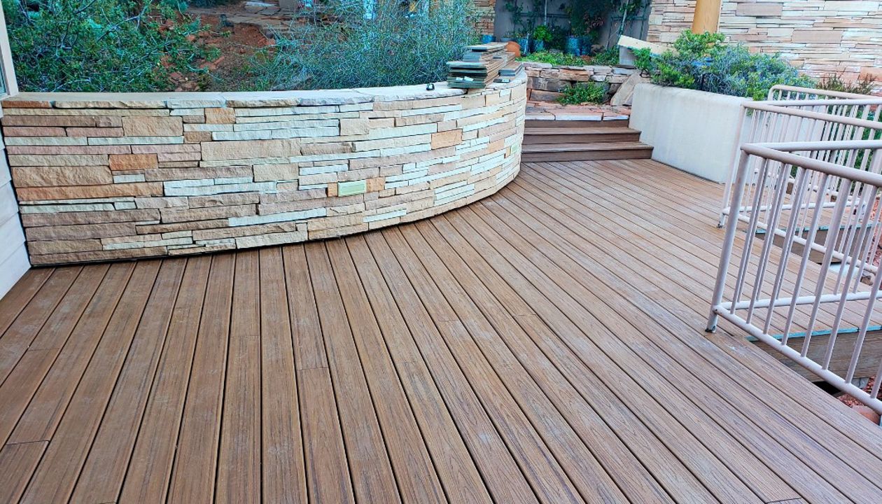 Tiki Torch deck and stair with radius stone wall, Sedona