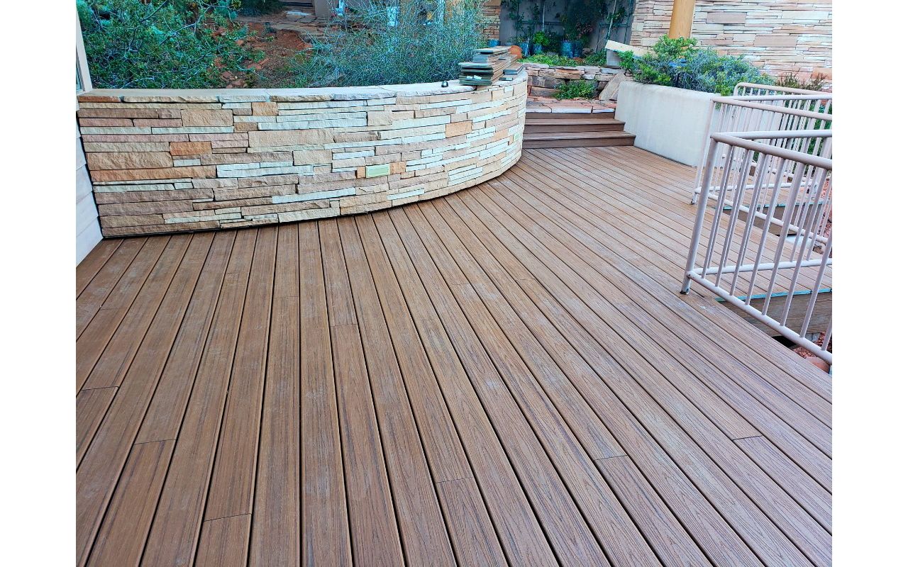 Tiki Torch deck and stair with radius stone wall, Sedona