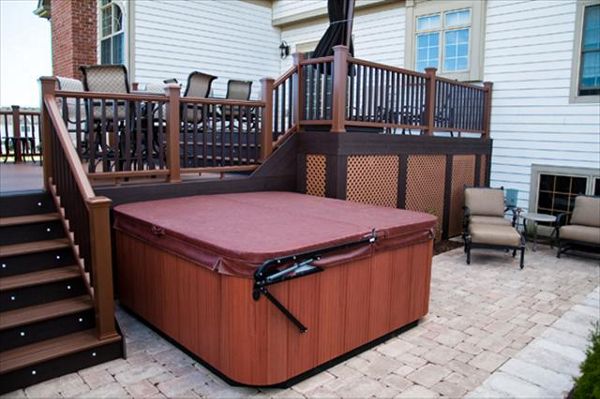 Transcend Deck Built Around Hot Tub with LED Lighting in Algonquin