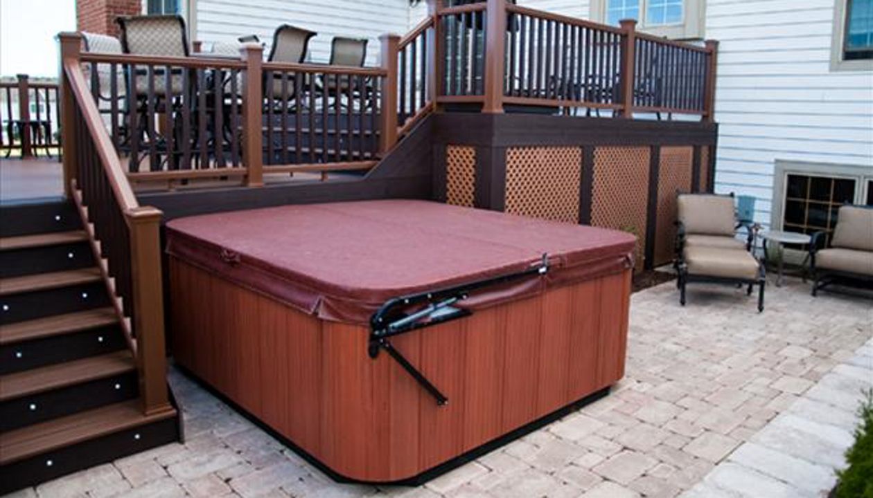 Transcend Deck Built Around Hot Tub with LED Lighting in Algonquin