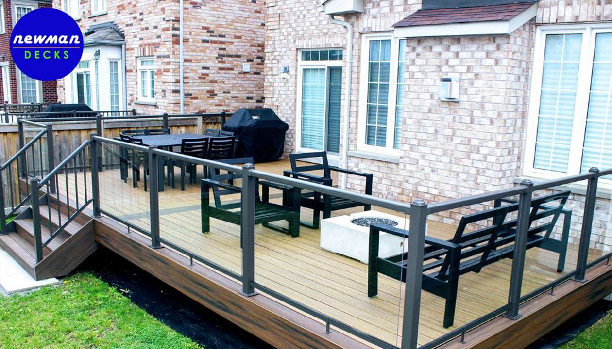 Newman Decks, Trex Composite Deck, Transcend, Havana Gold, Spiced Rum, Aluminum Glass Railing, Bradford