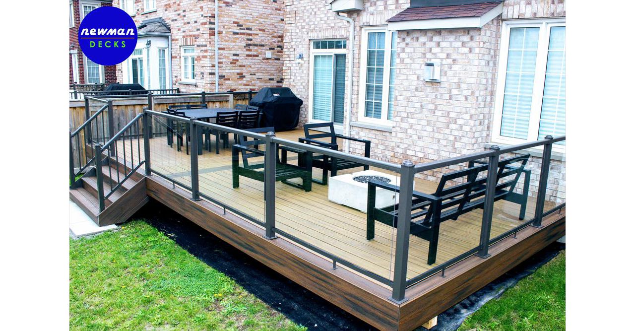 Newman Decks, Trex Composite Deck, Transcend, Havana Gold, Spiced Rum, Aluminum Glass Railing, Bradford