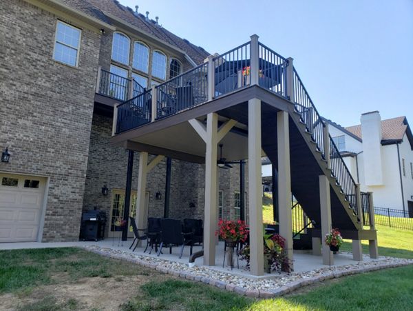 Trex Fascia used to cover the ceilings and to wrap the deck columns and the stair framing