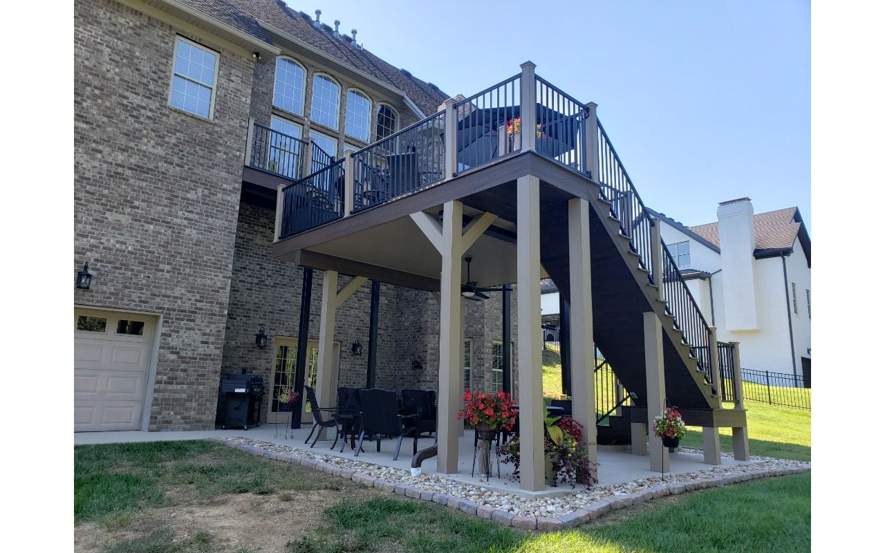 Trex Fascia used to cover the ceilings and to wrap the deck columns and the stair framing