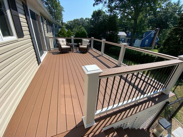 12x20 Deck Space, Trex Select Saddle Decking with Trex Select Railings with Cocktail Rails, in North Reading, MA