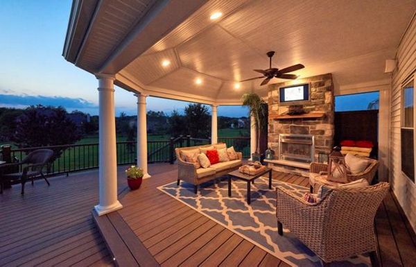 Trex deck.Spiced Rum Deck with Roof  Fireplace Robbinsville