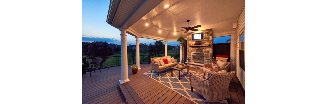 Trex deck.Spiced Rum Deck with Roof  Fireplace Robbinsville