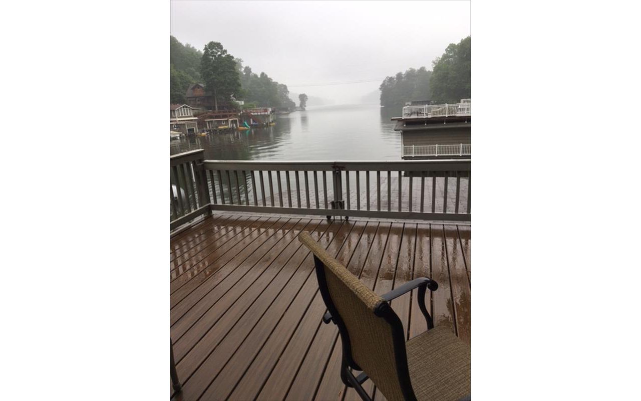 This is the view of Lake Lure from this Trex Transcend rooftop deck