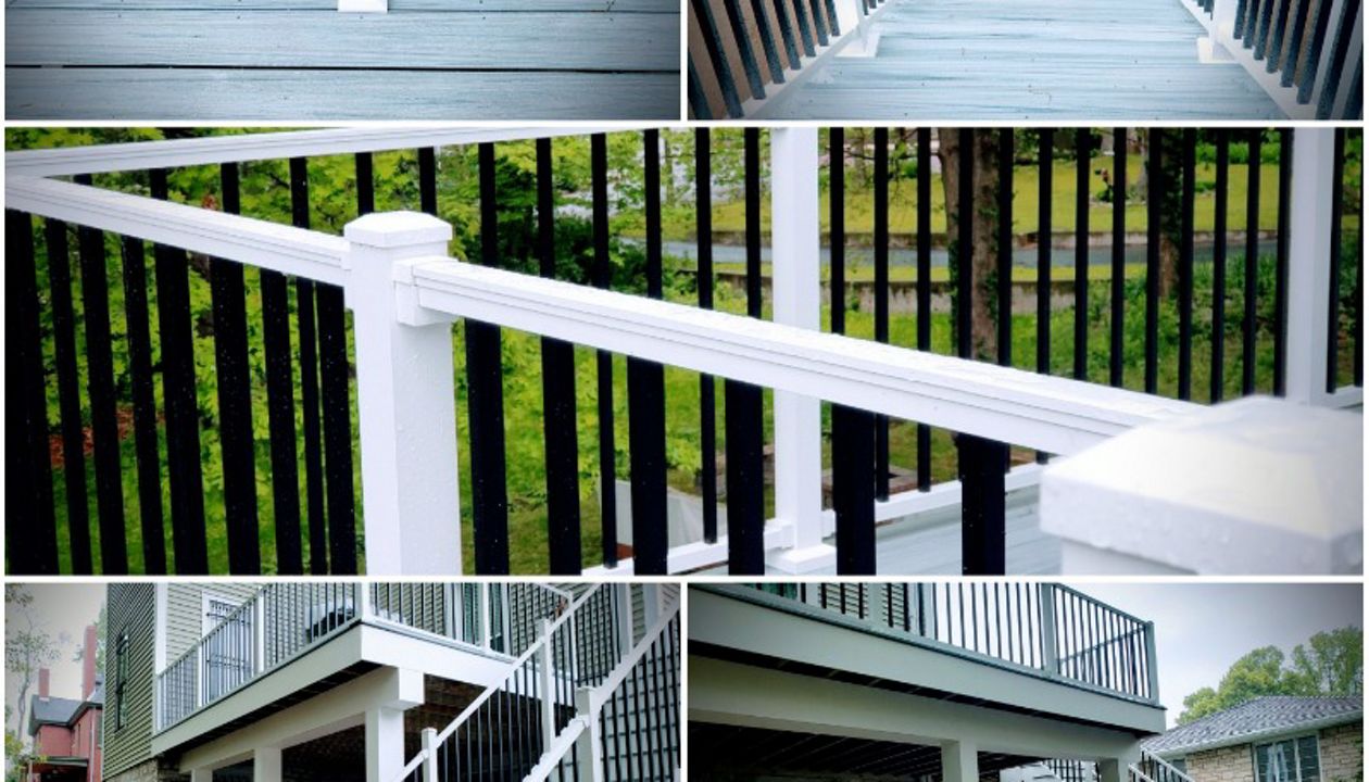 Alton, IL Foggy Warf with Signature Railing in black & white. Historical Rebuild