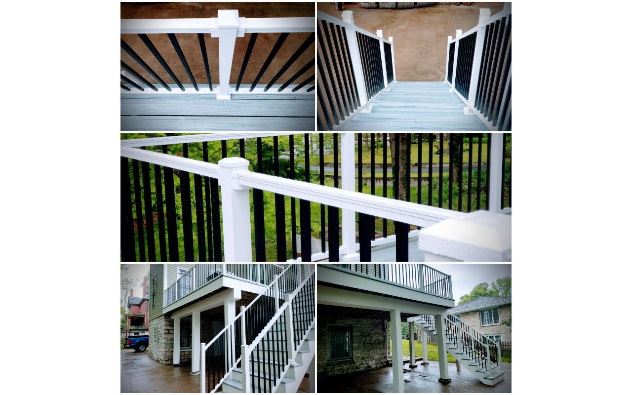 Alton, IL Foggy Warf with Signature Railing in black & white. Historical Rebuild