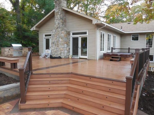 Dix Hills Trex Splayed stairs with built in Hot tub