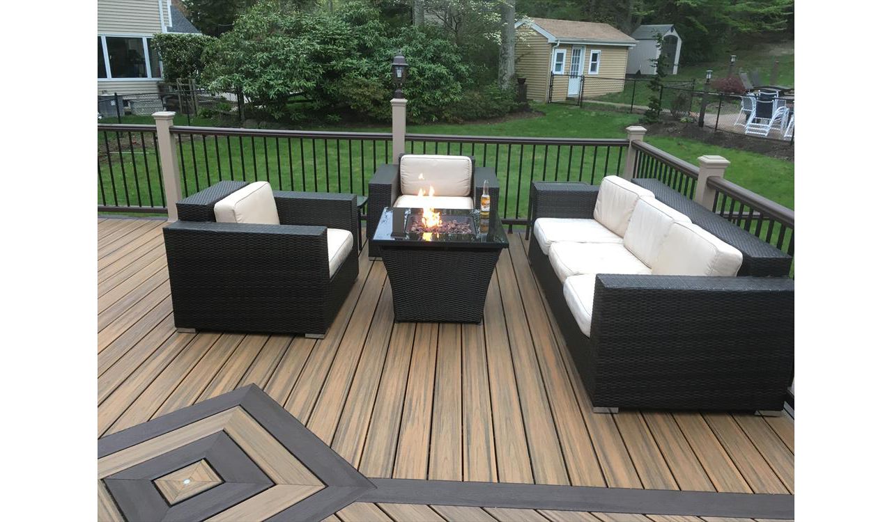 Lounging by the fire pit on a beautiful Trex deck