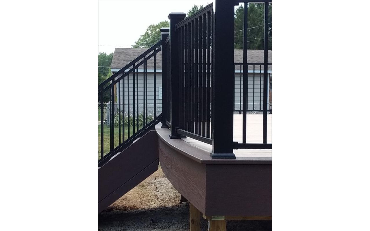 Curved Deck and Curved bench seat, using Rope swing decking with Vintage lantern borders.