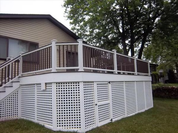 Classic white railing with white lattice enclosure