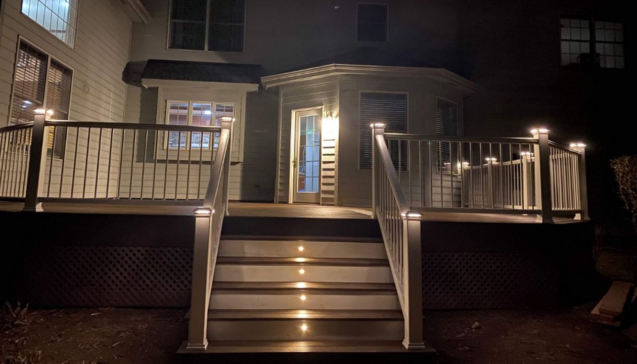 TrexTranscend Railing with LED lighting on post caps and risers.   Prairie Grove, IL   McHenry County