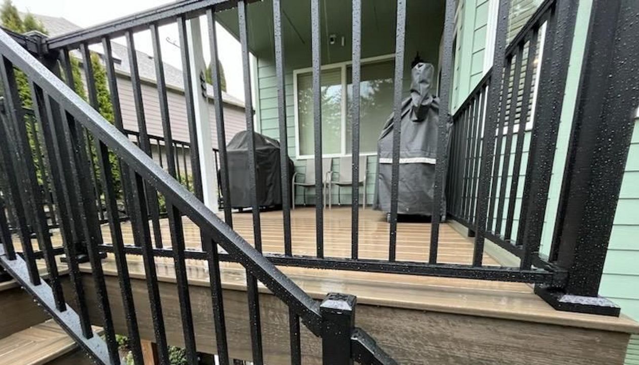 Trex Deck Coastal Bluff with Black Signature Rail in Silverdale Wa by Million’s Custom Landscaping and Decks