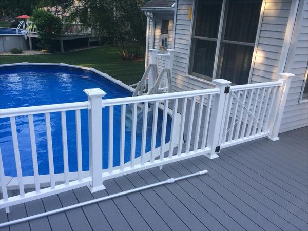 select pebble grey decking, vinyl rails