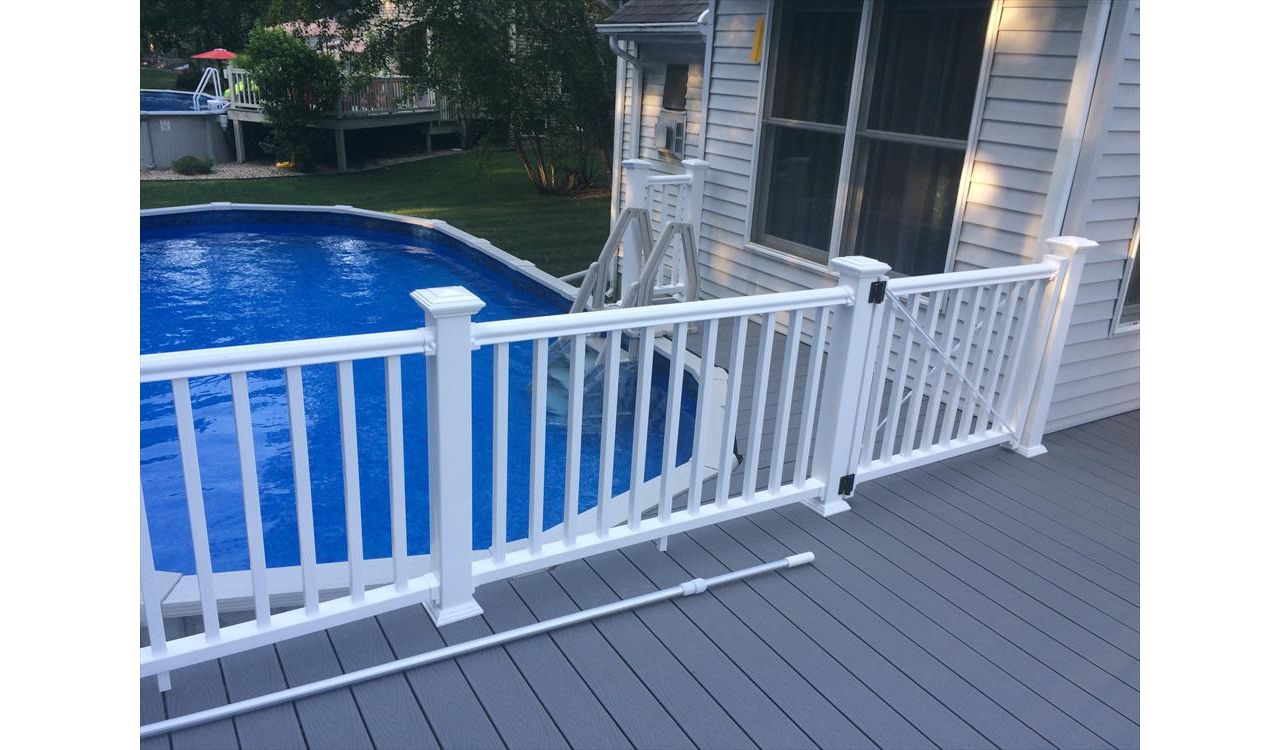 select pebble grey decking, vinyl rails
